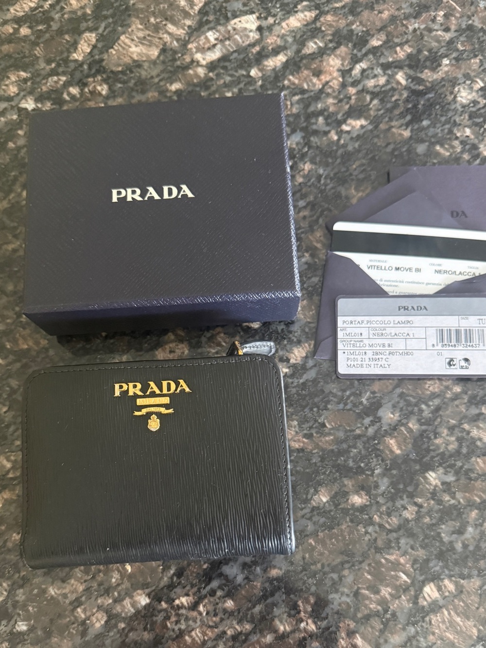 Prada Vitello Move Bifold Compact Wallet 1ML018 Black & Red